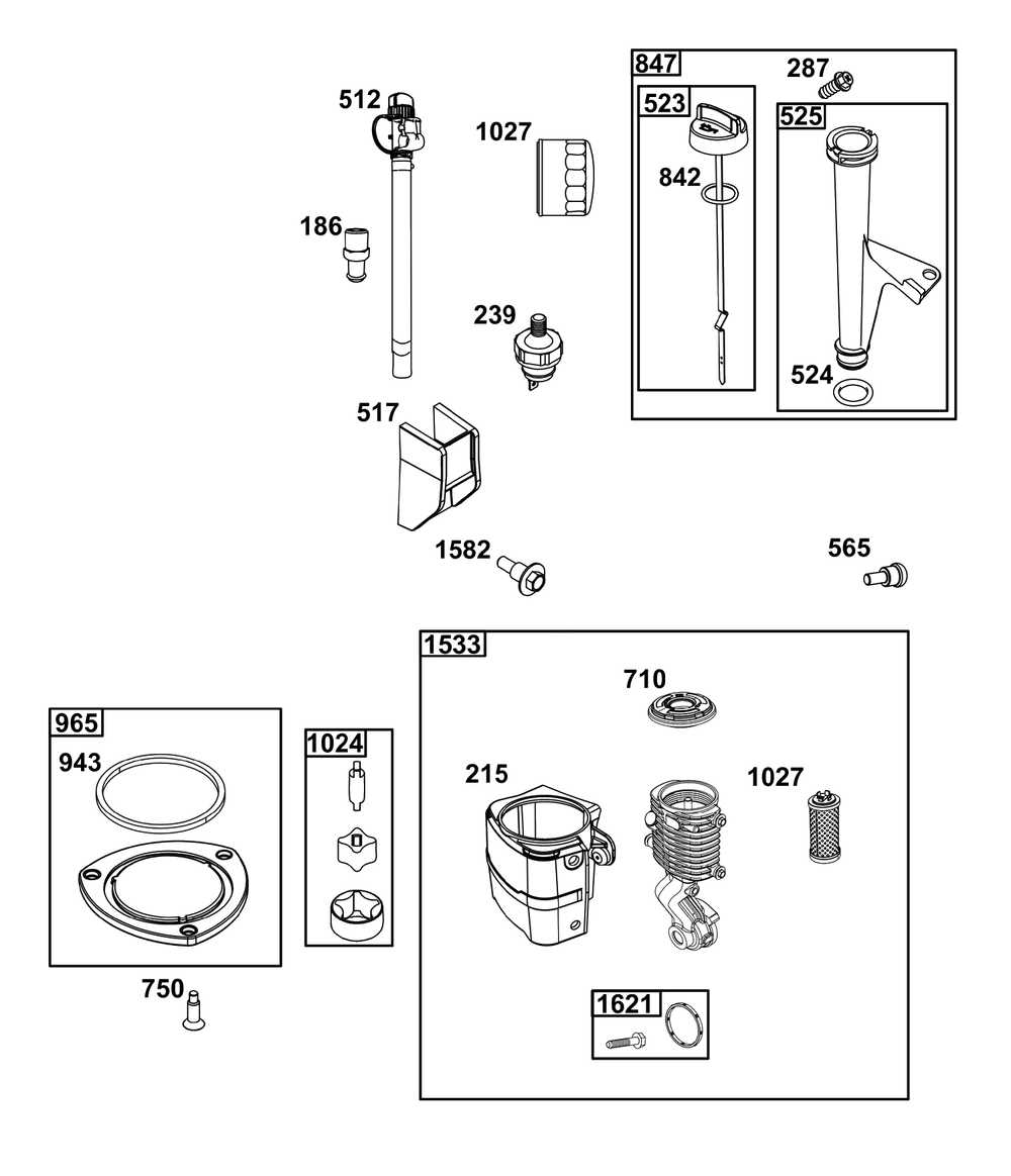 Lubrication Group Diagram and Parts List for 49X977-0015-J1  Briggs and Stratton Engine